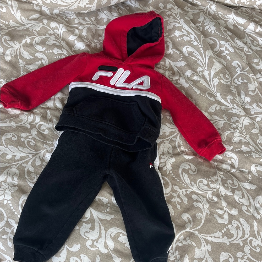 Fila Kids Red and Black Sweatpants Set